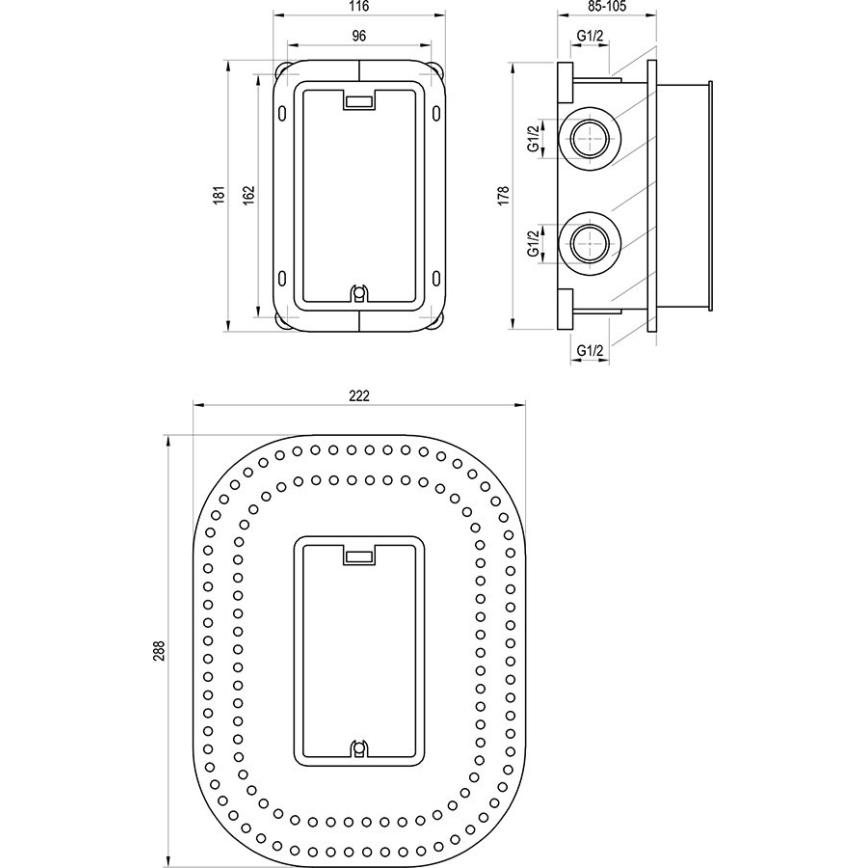 Ravak X070074 - Osnovno telo za podžbukne baterije R-BOX MULTI 18,1x11,6 cm