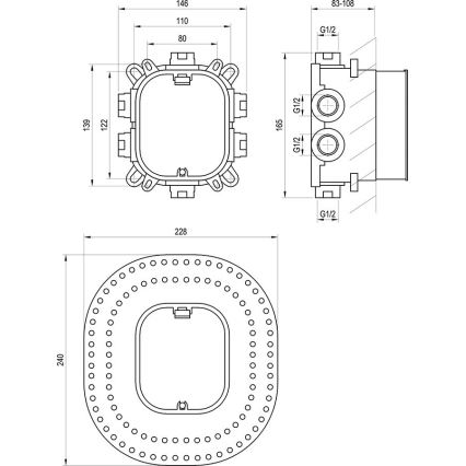 Ravak X070139 - Osnovno telo za ugradne baterije R-BOX VARI 13,9x14,6 cm