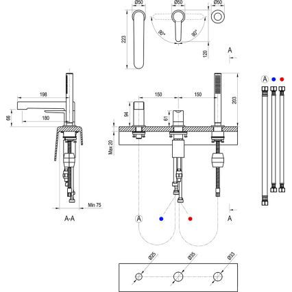 Ravak X070186 - Baterija za kadu sa 3 otvora PURI crna