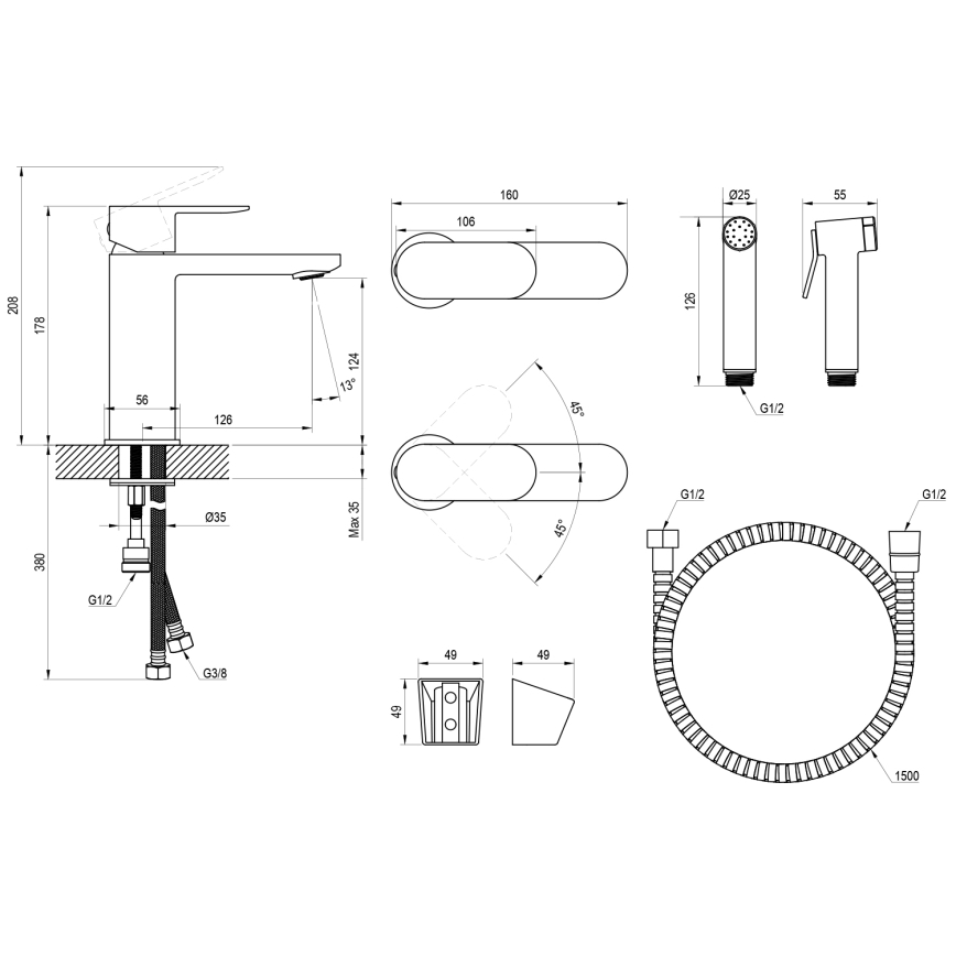 Ravak X070450 - Baterija za umivaonik sa bide tušem CHROME sjajni hrom
