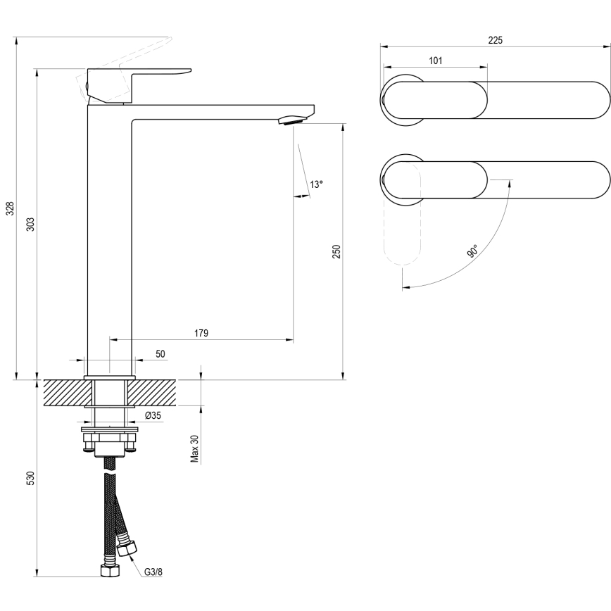 Ravak X070461 - Umivaonička baterija CHROME 30 cm crna