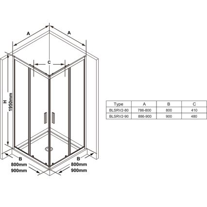 Ravak X1LM70300Z1 - četvorodelna ugaona tuš kabina BLIX SLIM 90x90 cm crna