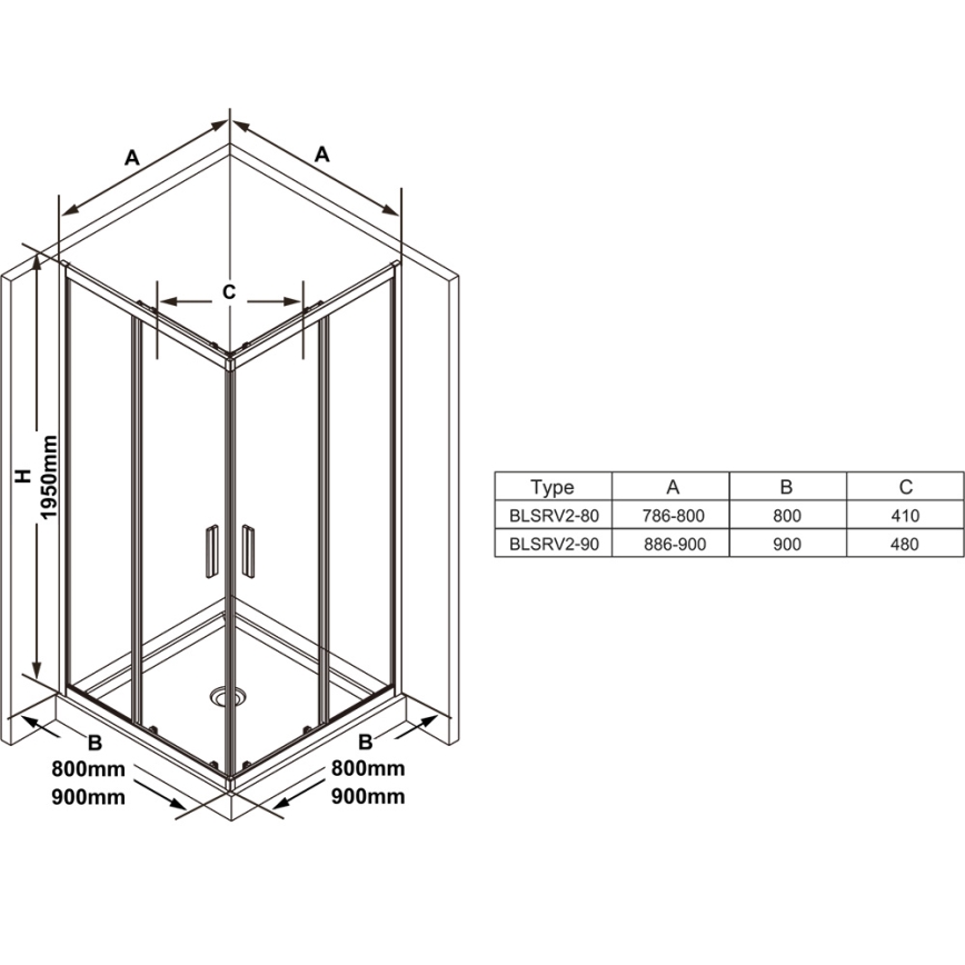 Ravak X1LM70C00Z1 - Četvorodelna ugaona tuš-kabina BLIX SLIM 90x90 cm, sjajni hrom