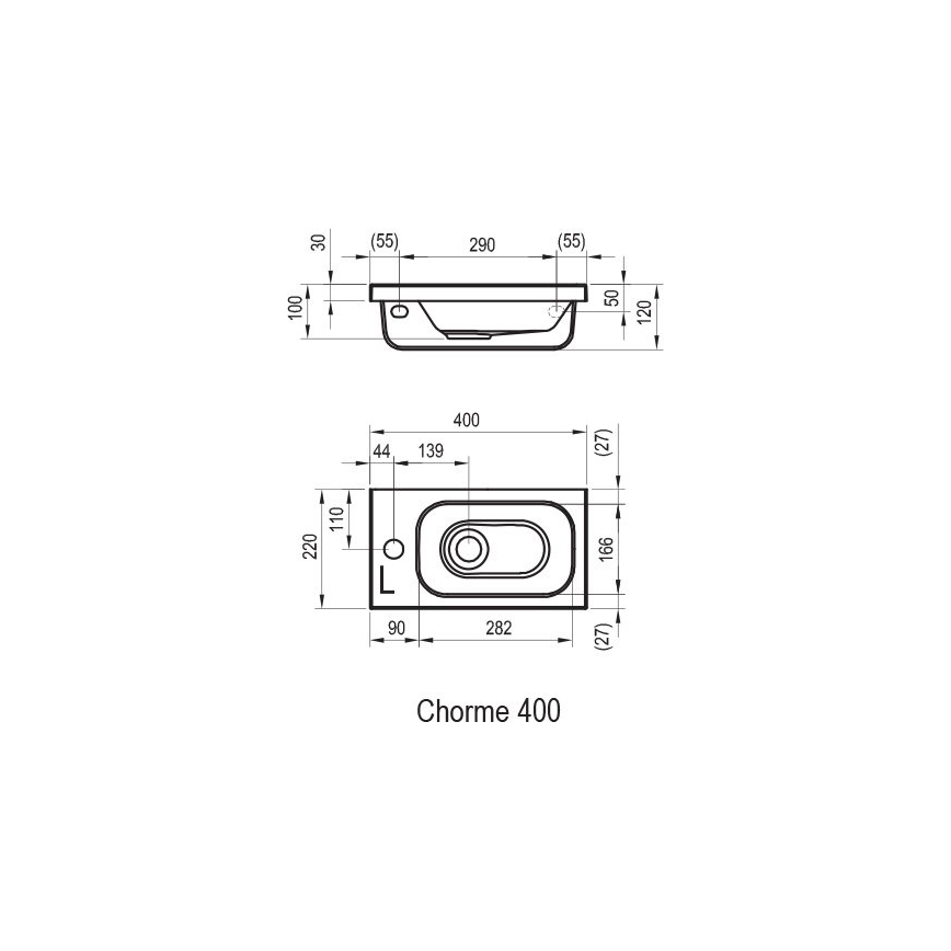 Ravak XJGP1100000 - Viseći umivaonik CHROME 40x22 cm liveni mermer/bela