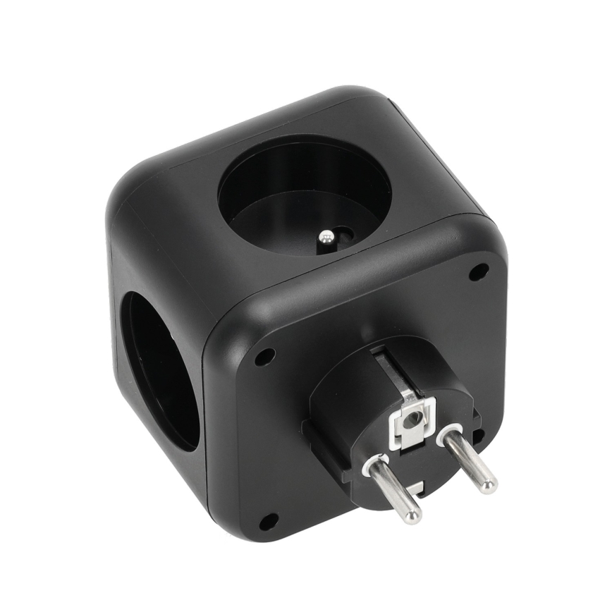 Razdelnik sa prekidačem LINEA, 3x230 V + 4x USB-A/USB-C, crni