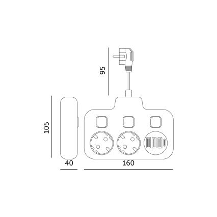 Razdelnik utičnica sa prekidačem LINEA 2x230 V + 4x USB A/C SCHUKO crna