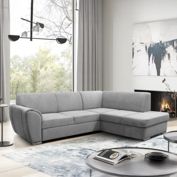 Razvlačeća desna ugaona garnitura SERPA u obliku slova L sa prostorom za odlaganje, siva