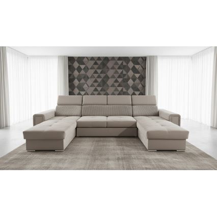 Razvlačna ugaona garnitura u obliku slova U sa univerzalnim uglom i spremištem SALVADA bež