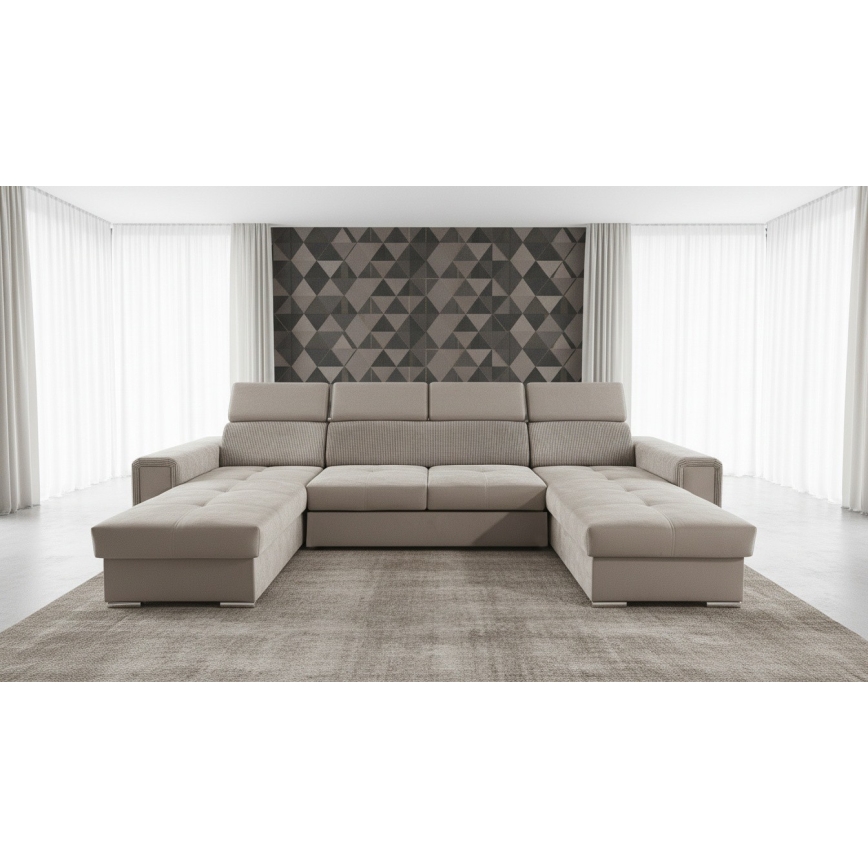 Razvlačna ugaona garnitura u obliku slova U sa univerzalnim uglom i spremištem SALVADA bež