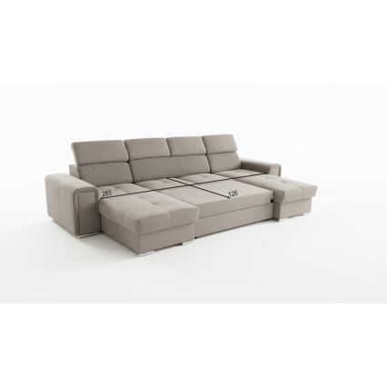 Razvlačna ugaona garnitura u obliku slova U sa univerzalnim uglom i spremištem SALVADA bež