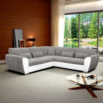 Razvlačeća ugaona garnitura sa prostorom za odlaganje u obliku L VISEU, leva, siva/bela