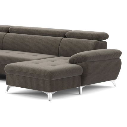 Razvlačeća ugaona garnitura sa prostorom za odlaganje u obliku U CATANIA braon