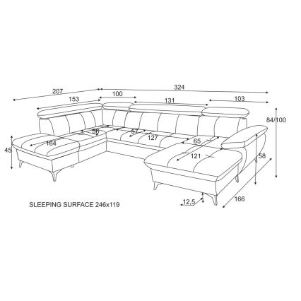 Razvlačeća ugaona garnitura sa prostorom za odlaganje u obliku U CATANIA braon