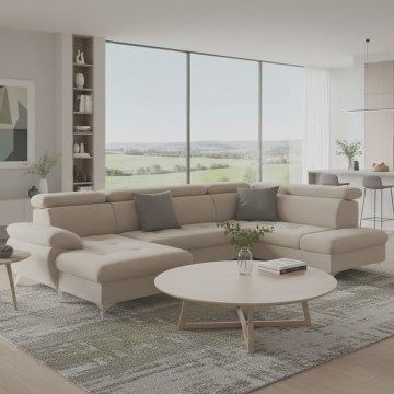 Razvlačeća ugaona garnitura u obliku U sa spremištem CATANIA, bež