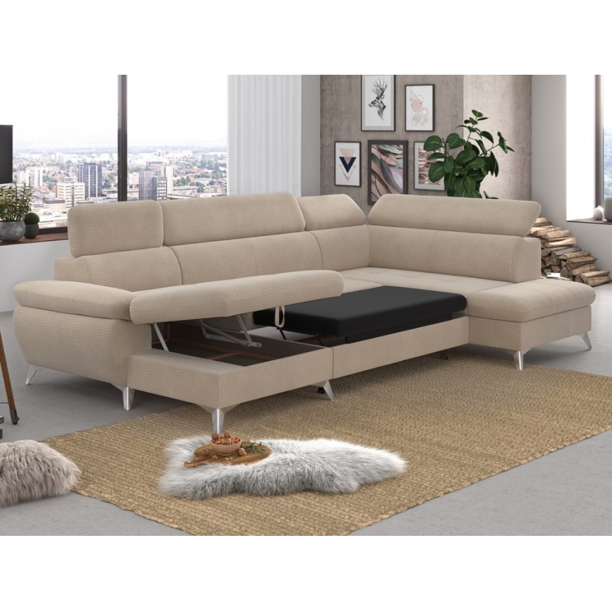 Razvlačeća ugaona garnitura u obliku U sa spremištem CATANIA, bež