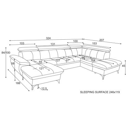Razvlačeća ugaona garnitura u obliku U sa spremištem CATANIA, bež