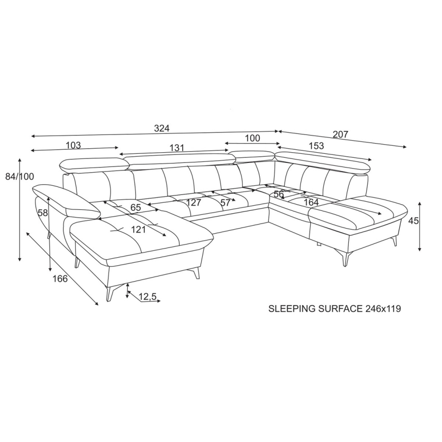 Razvlačeća ugaona garnitura u obliku U sa spremištem CATANIA, bež