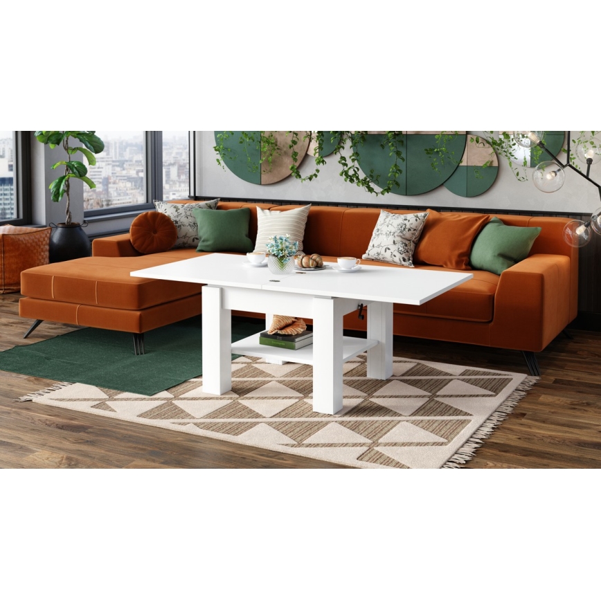 Razvlačeći klub sto sa podiznom pločom CALEB 75/150x75 cm beo