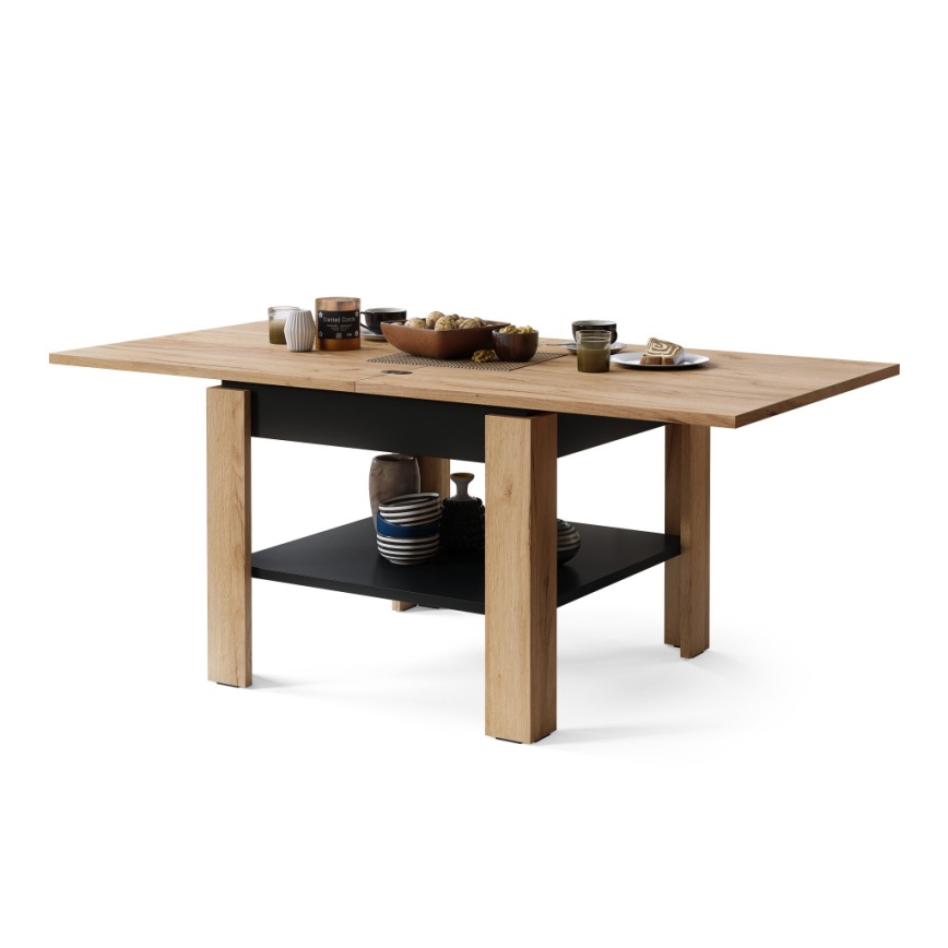 Razvlačeći klub/trpezarijski sto sa policom LIA hrast craft/crna