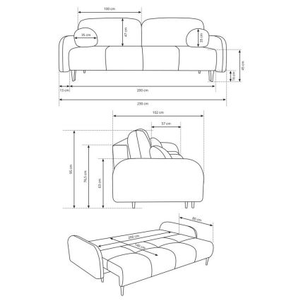 Razvlačeći tapacirani trosed CLOUDY krem boje