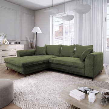 Razvlačiva ugaona garnitura sa prostorom za odlaganje u obliku slova L LAGOA, leva, zelena