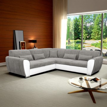 Razvlačiva ugaona garnitura u obliku slova L VISEU, sa prostorom za odlaganje, desna, siva/bela