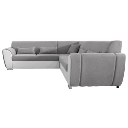 Razvlačiva ugaona garnitura u obliku slova L VISEU, sa prostorom za odlaganje, desna, siva/bela