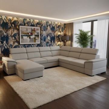 Razvlačiva ugaona garnitura u U-obliku sa univerzalnim uglom i prostorom za odlaganje GRANADA, svetlo siva