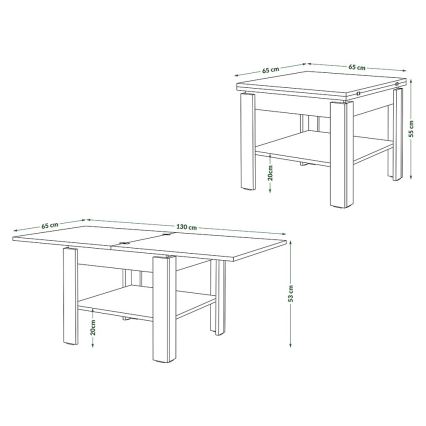 Razvlačivi klub/trpezarijski sto sa policom za odlaganje LIA, beton-siva/bela