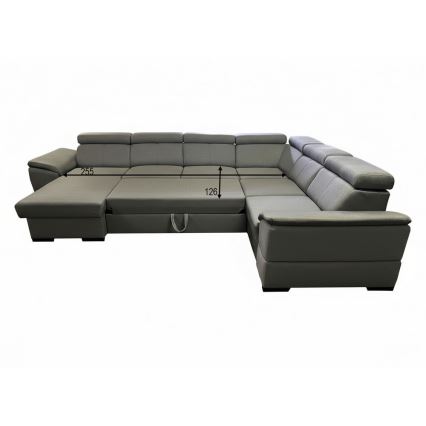 Razvlačna ugaona garnitura sa univerzalnim U-kutom i prostorom za odlaganje GRANADA tamno siva