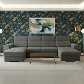 Razvlačna garnitura za sedenje SALVADA sa univerzalnim U-uglom i prostorom za odlaganje, tamno siva