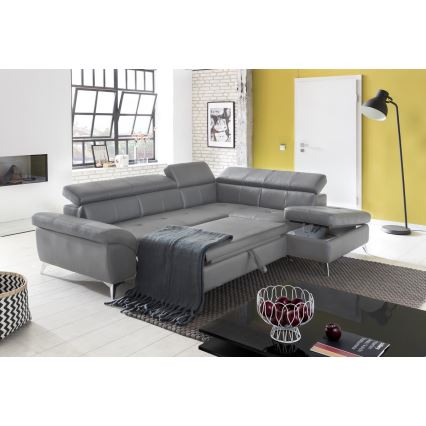 Razvlačna kožna kutna garnitura u obliku slova L SALERNO II, leva, siva