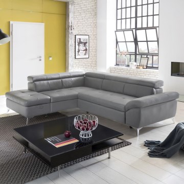 Razvlačna kožna ugaona garnitura L-oblika SALERNO II, desna, siva