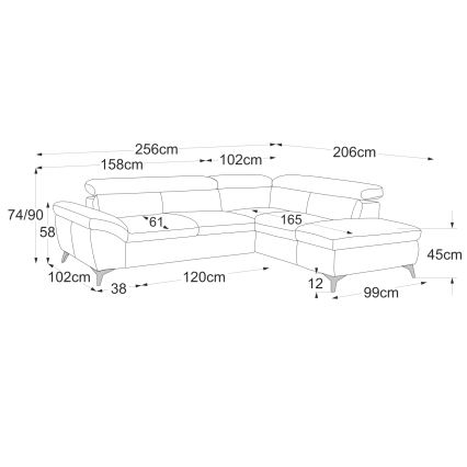 Razvlačna kožna ugaona garnitura L-oblika SALERNO II, desna, siva