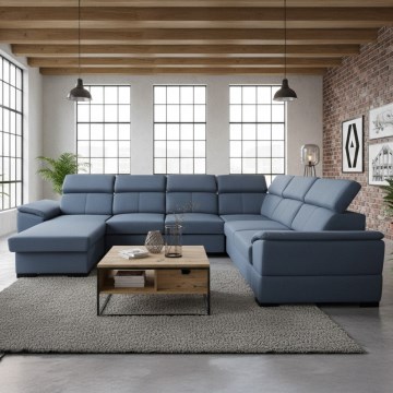 Razvlačna kutna garnitura sa univerzalnim U-uglom i prostorom za odlaganje GRANADA plava