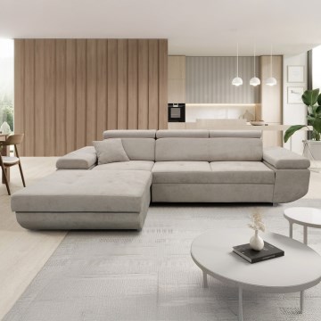 Razvlačna ugaona garnitura CASTELO sa prostorom za odlaganje u obliku L, leva, siva