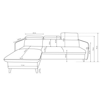 Razvlačna ugaona garnitura NISA u obliku L sa prostorom za odlaganje, siva, desna