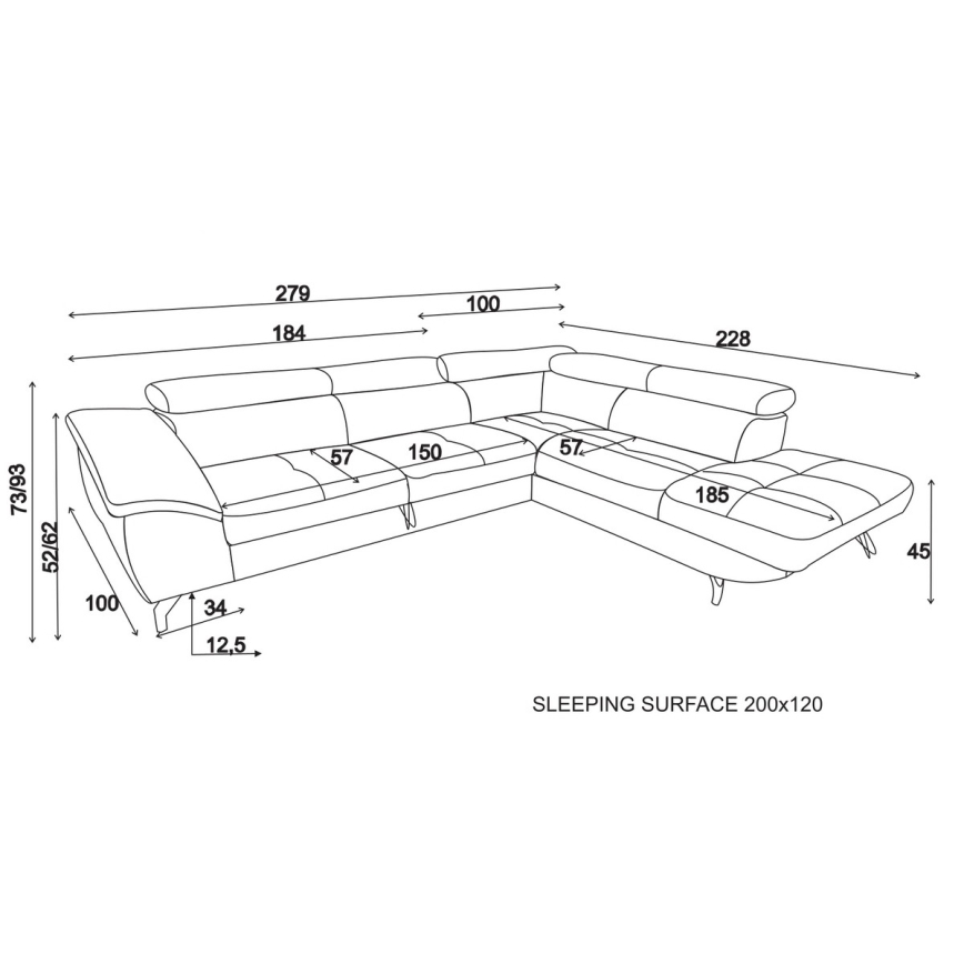 Razvlačna ugaona garnitura sa prostorom za odlaganje u obliku slova L BRESCIA, desna, bež
