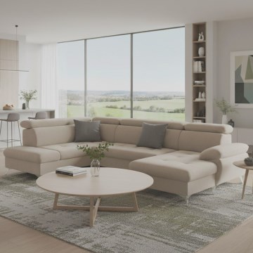 Razvlačna ugaona garnitura sa prostorom za odlaganje u obliku slova U CATANIA, bež