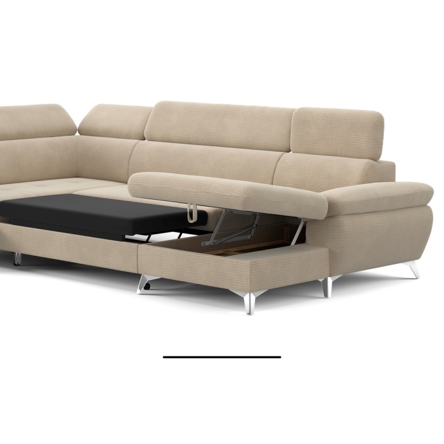 Razvlačna ugaona garnitura sa prostorom za odlaganje u obliku slova U CATANIA, bež