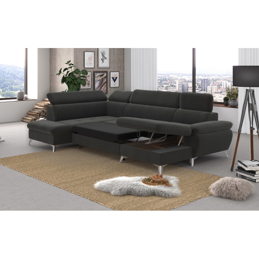 Razvlačna ugaona garnitura sa sandukom za odlaganje u obliku U CATANIA grafit