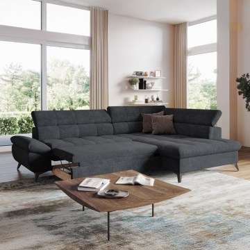 Razvlačna ugaona garnitura u obliku slova L MARANO desna crna