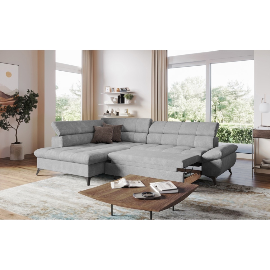 Razvlačna ugaona garnitura u obliku slova L MARANO, leva, siva