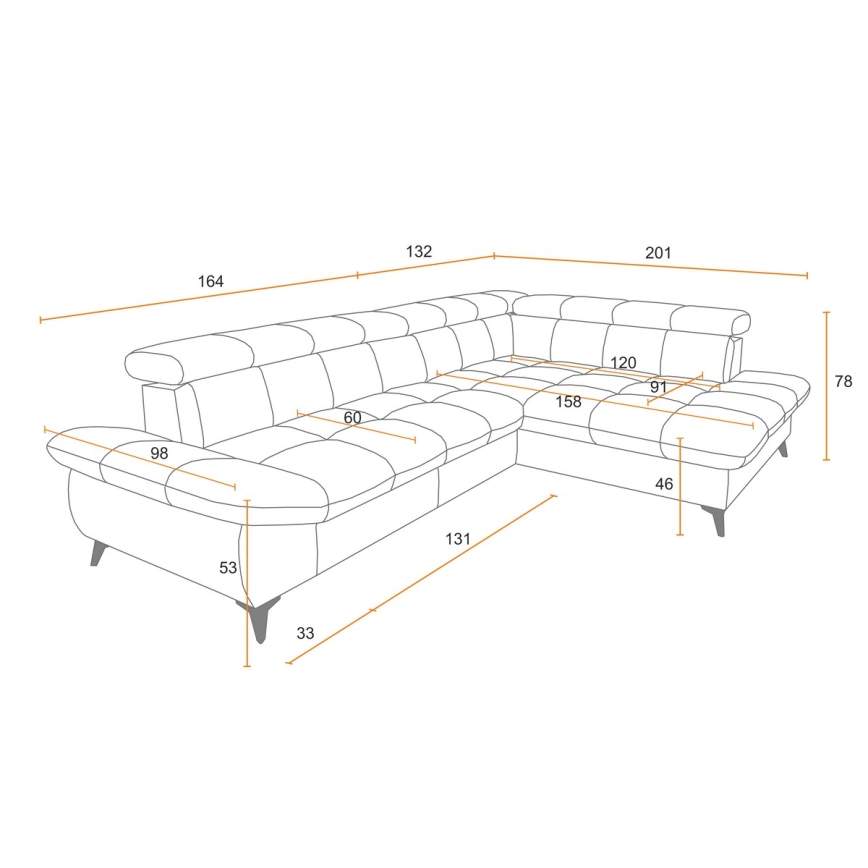 Razvlačna ugaona garnitura u obliku slova L MARANO, leva, siva