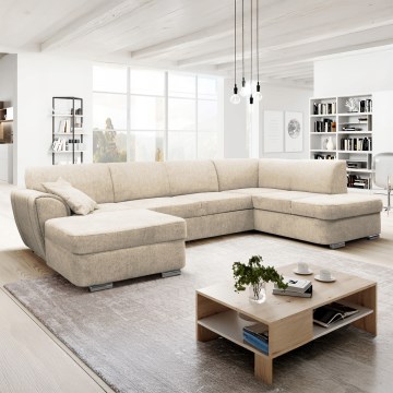 Razvlačna ugaona sedišna garnitura u obliku slova U SERPA, desna, bež, sa prostorom za odlaganje