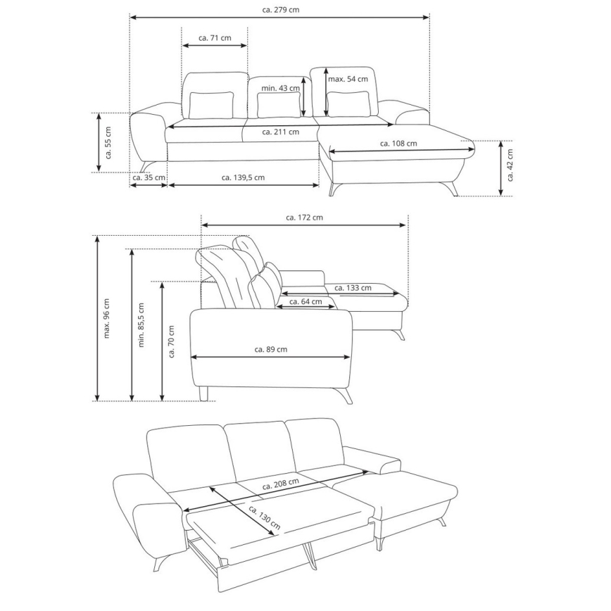 Rastegljiva ugaona tapacirana garnitura sa prostorom za odlaganje u obliku L ALTA desna bež