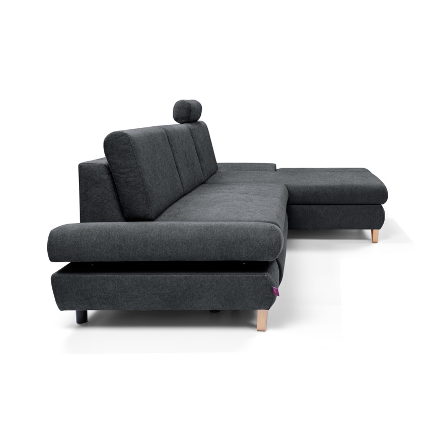 Ugaona tapacirana garnitura na razvlačenje sa prostorom za odlaganje u obliku slova L AVESTA, desna, antracit