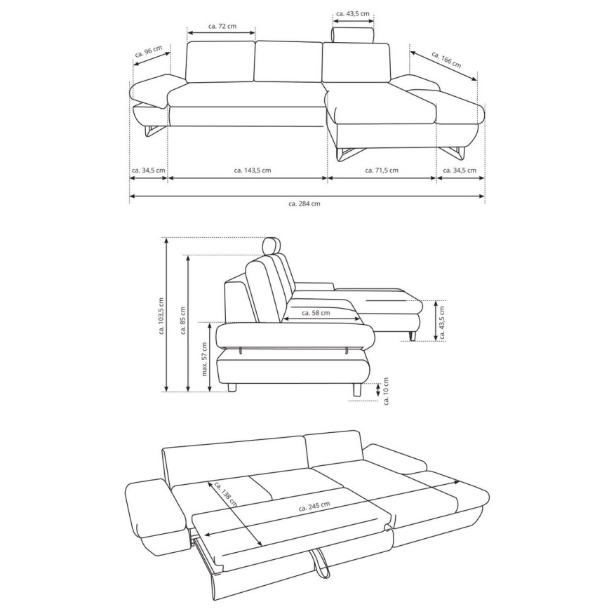 Razvlačna desna ugaona tapacirana garnitura u obliku L AVESTA, s prostorom za odlaganje, siva