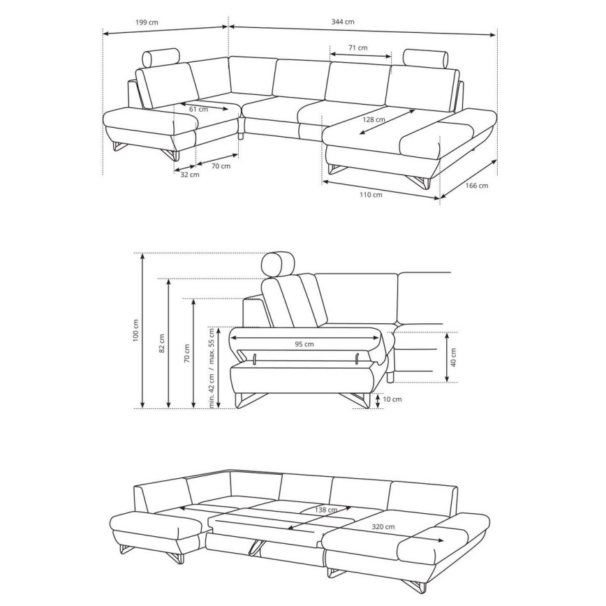 Razvlačna ugaona tapacirana garnitura sa prostorom za odlaganje u obliku slova U AVESTA, plava