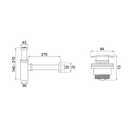 REA-A5215 - Sifon za umivaonik sa CLICK-CLACK ispustom, prečnik 6,4 cm, mat crne boje